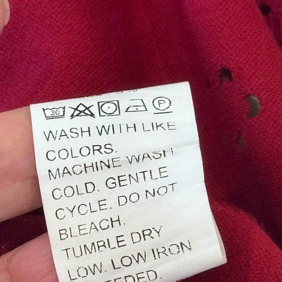 Red Laser Cut Scallop Hem Bell Sleeve Top 3XL Holiday Party Casual Festive Chic - Picture 7 of 11